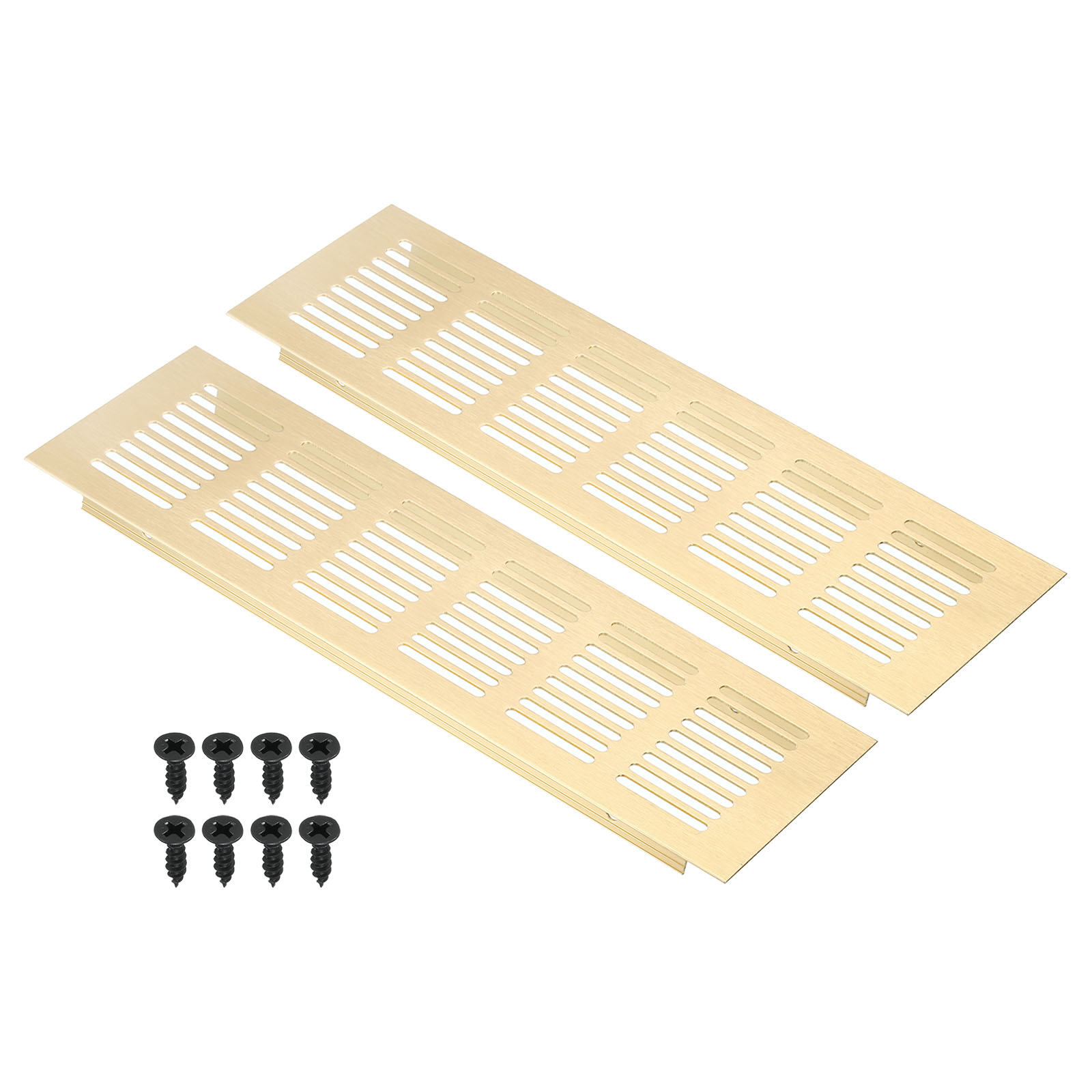 Uxcell 10"x3" Rectangle Air Vent Cover 2pcs Door Grille Ventilation Cover Louvered with Screws for Cabinet Gold Tone