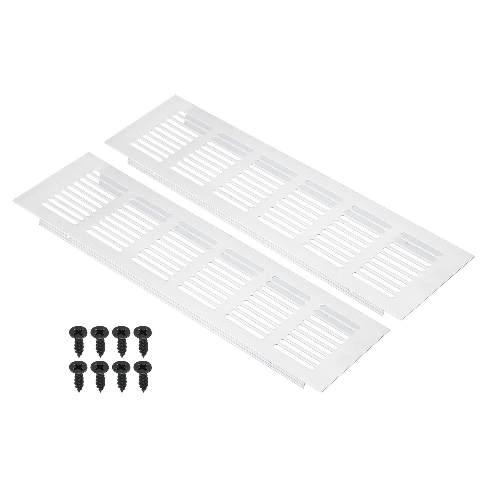 Uxcell 10"x3" Rectangle Air Vent Cover 2pcs Door Grille Ventilation Cover Louvered with Screws for Cabinet Silver Tone