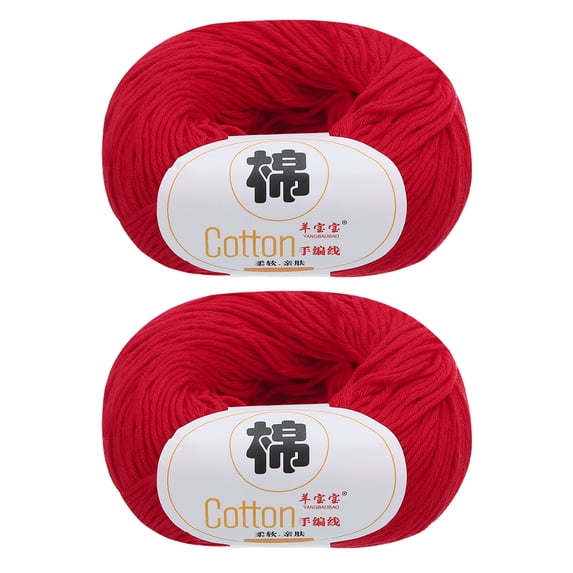 Uxcell 100% Cotton Yarn, 2 Packages of 100g/3.53oz(Per Skein 50g/137yards)/Red