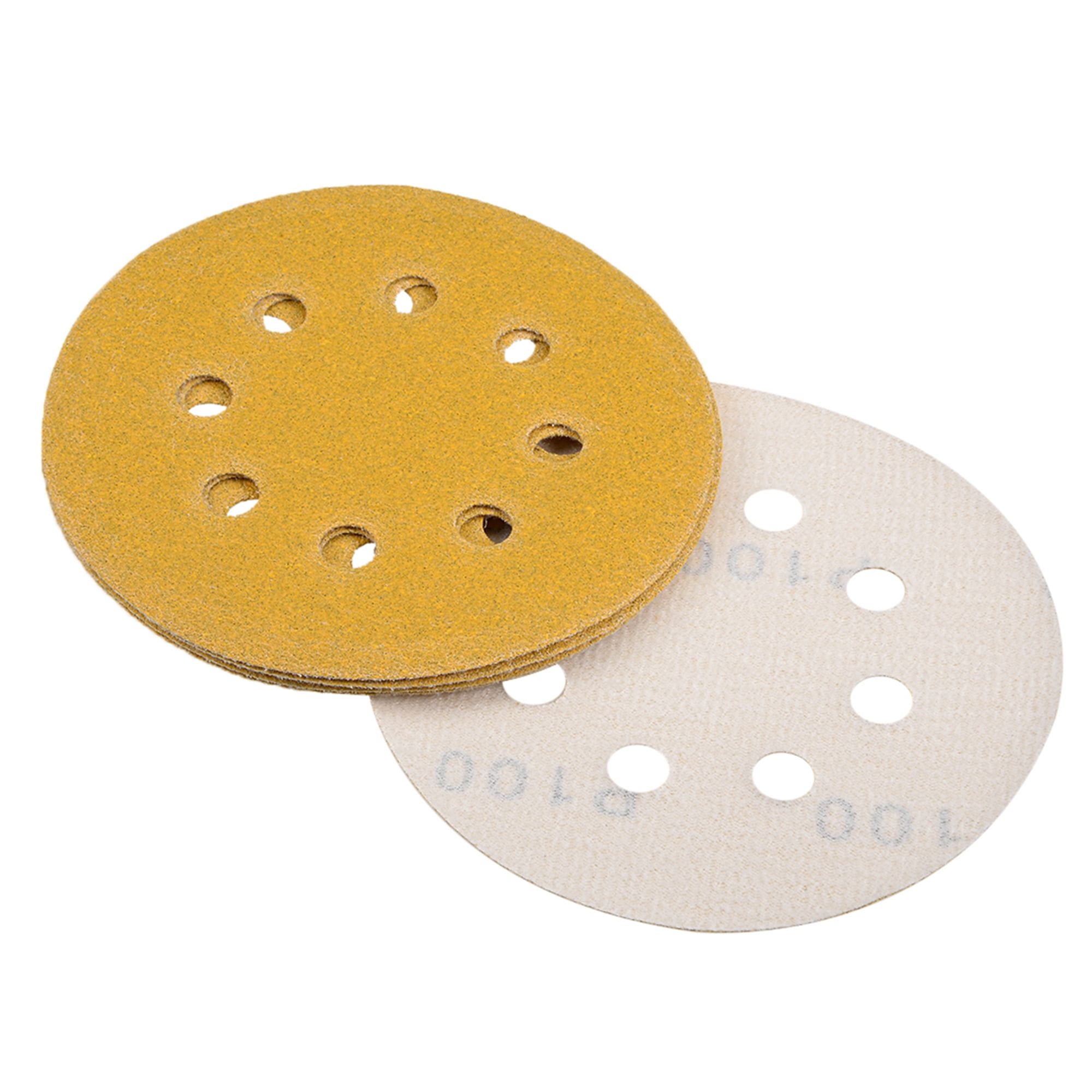 Uxcell 100 Grits 8 Holes Hook and Loop Sanding Discs for Orbital Sander Aluminum Oxide Yellow 5pcs