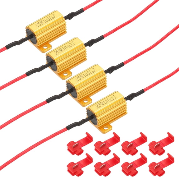 Uxcell 100 Ohm Load Resistors, 25W Aluminum Shell LED Load Resistors Tolerance 5% with Clips for Fix LED Bulb Flash Flickering Turn Signal Blink Error Code(Gold, Pack of 4)