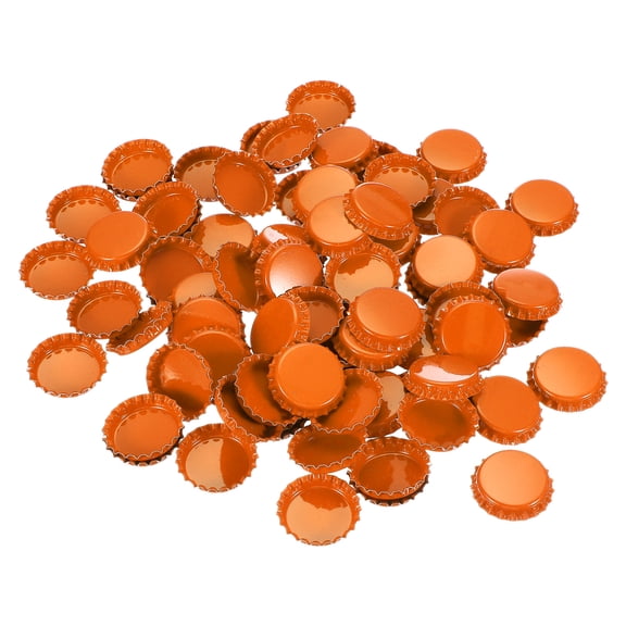 Uxcell 100 PCS Bottle Caps for Crafts, 1 Inch Double Sided Printing Metal Bottle Caps Bulk Flattened Charm for DIY Craft, Orange