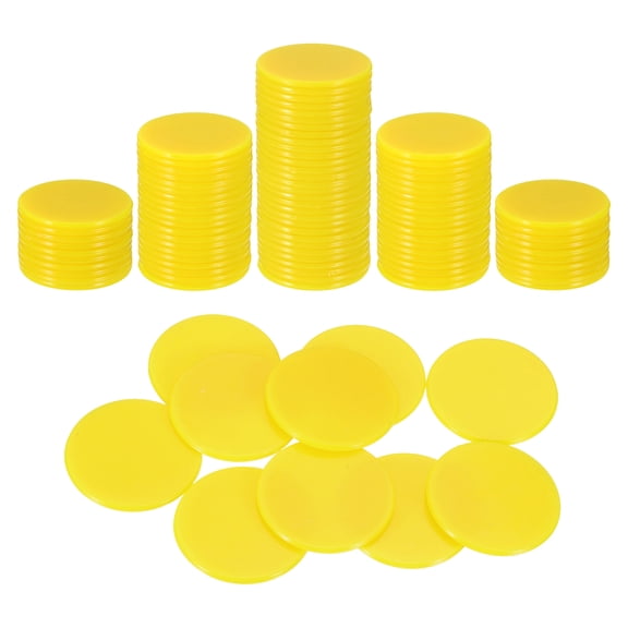 Uxcell 100 Pack 1.2 Inch Poker Chips, Plastic Bingo Chips Learning Counters Counting Counters Disks Markers Opaque Game Tokens for Game Play Math Counting, Yellow, Flat