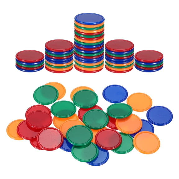 Uxcell 100 Pack 1 Inch Plastic Poker Chips, Mini Bingo Chips Learning Counters Counting Counters Disks Markers Opaque Game Tokens for Game Play Math Counting, Orange/Blue/Green/Red
