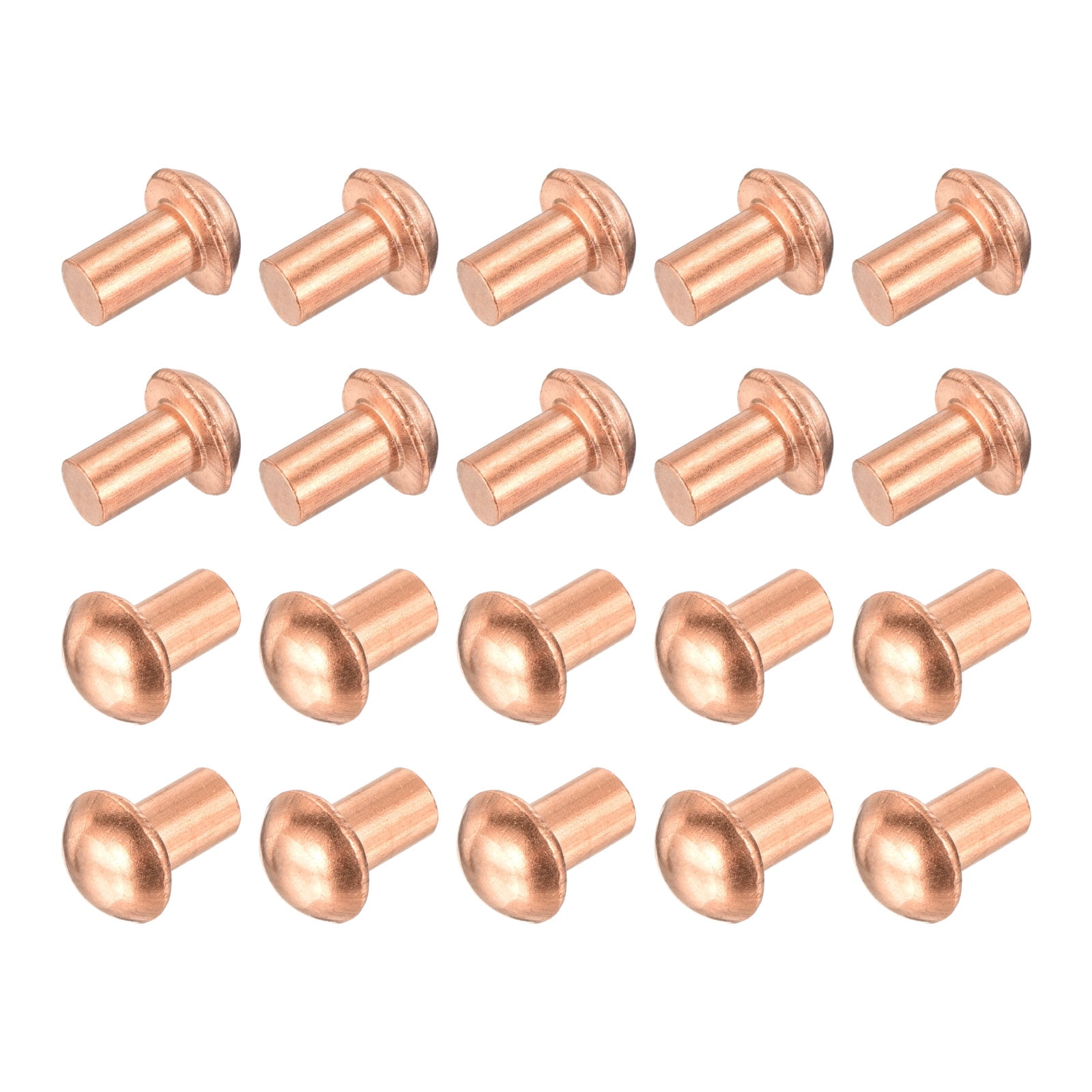 Uxcell 100 Pack 13/64" x  5/16" Round Head Copper Solid Rivets Fasteners