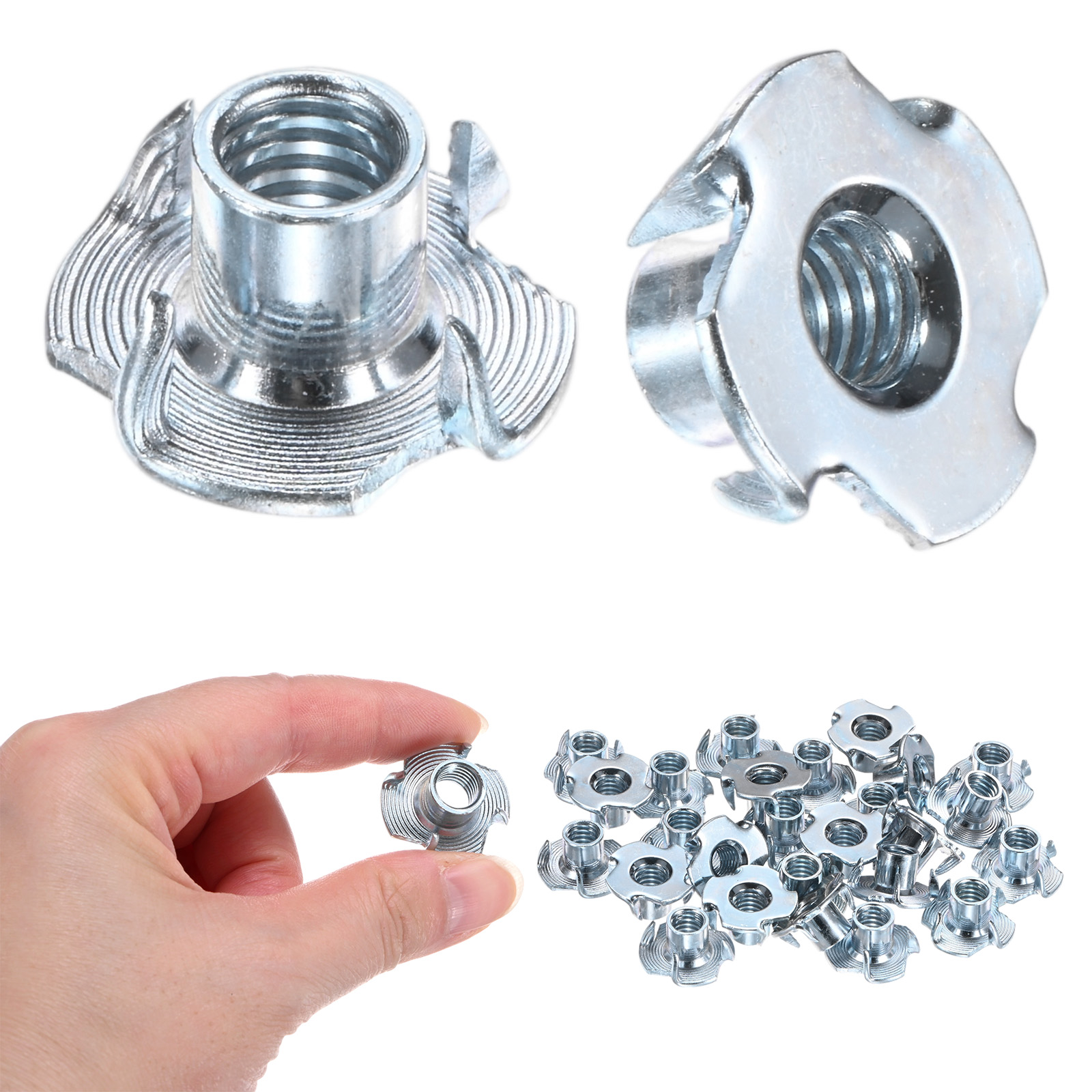 Uxcell 100-Pack 5/16-UNC T-nut, 3/8" Barrel Length Carbon Steel4-Pronged Tee Nut Threaded Insert Corrosion Resistant Fasteners