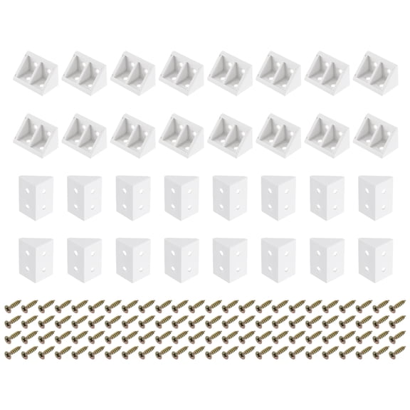 Uxcell 100 Pack 90 Degree Plastic Corner Braces, 19x32x19mm Nylon Shelf Right Angle Brackets with Screws for Cabinets, Cupboards (White)