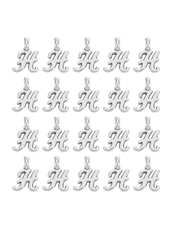 100 Pack A-Z Alphabet Charm, Metal Alphabet H Letter Charm Initial Charm Pendant Bead for Necklaces Bracelets Jewelry Making Crafts, Silver
