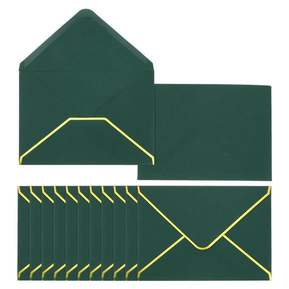 Uxcell 50 Pack A7 Envelopes, 5x7 Card V Flap Envelope Round Edge Valentine Envelopes with Gold Border for Office Wedding Card Invitations Graduation Party Gift, Dark Green