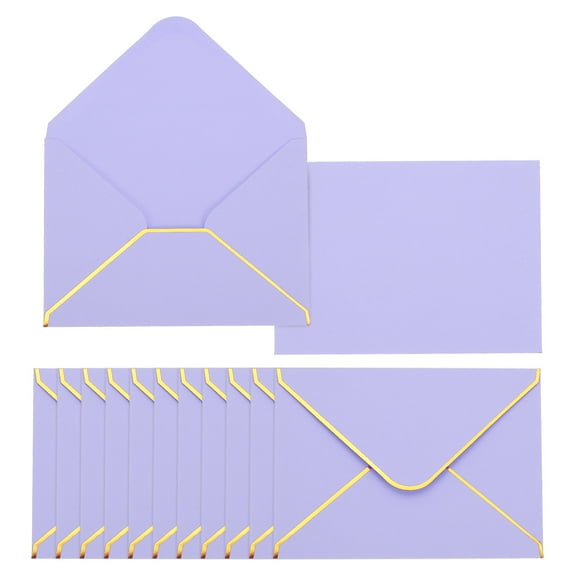 Uxcell 50 Pack A7 Envelopes, 5x7 Card V Flap Envelope Round Edge Valentine Envelopes with Gold Border for Office Wedding Card Invitations Graduation Party Gift, Lavender