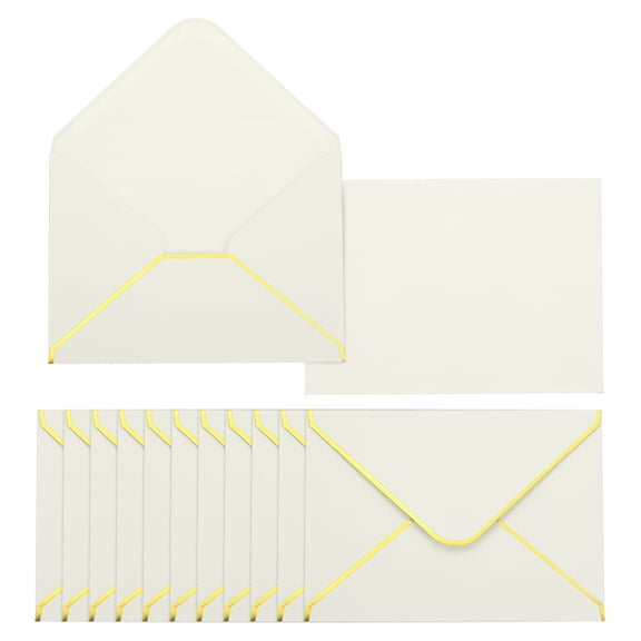 Uxcell 50 Pack A7 Envelopes, 5x7 Card V Flap Envelope Round Edge Valentine Envelopes with Gold Border for Office Wedding Card Invitations Graduation Party Gift, Beige