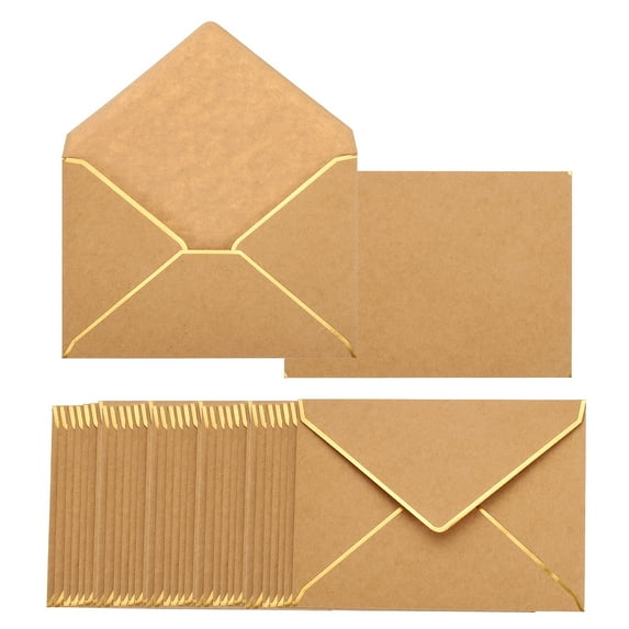 Uxcell 100 Pack A7 5 x 7 Card Christmas Envelopes V Flap Envelopes with Gold Border for Gift Cards (Retro)