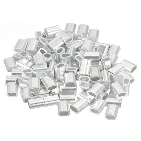 Uxcell 100 Pack Aluminum Crimping Loop Sleeve for 1/16" Diameter Wire Rope, Oval Aluminum Wire Rope Sleeve