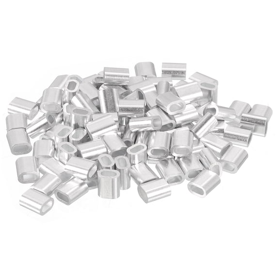 Uxcell 100 Pack Aluminum Crimping Loop Sleeve for 3/32" Diameter Wire Rope, Oval Aluminum Wire Rope Sleeve