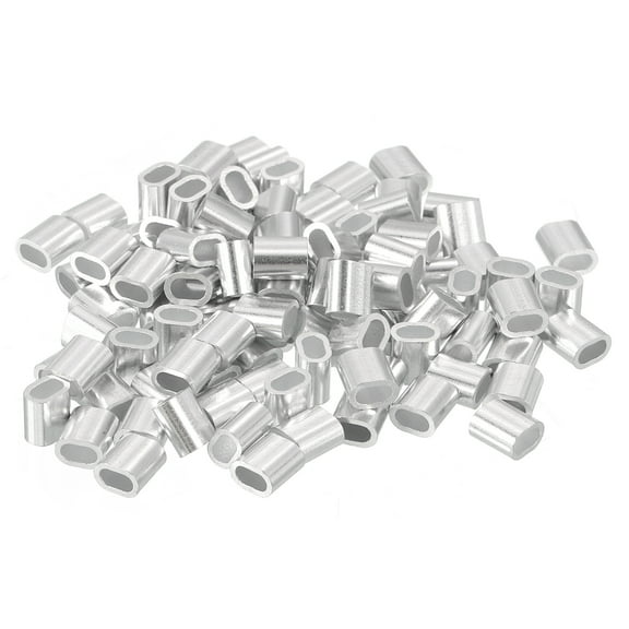 Uxcell 100 Pack Aluminum Crimping Loop Sleeve for 5/64" Diameter Wire Rope, Oval Aluminum Wire Rope Sleeve