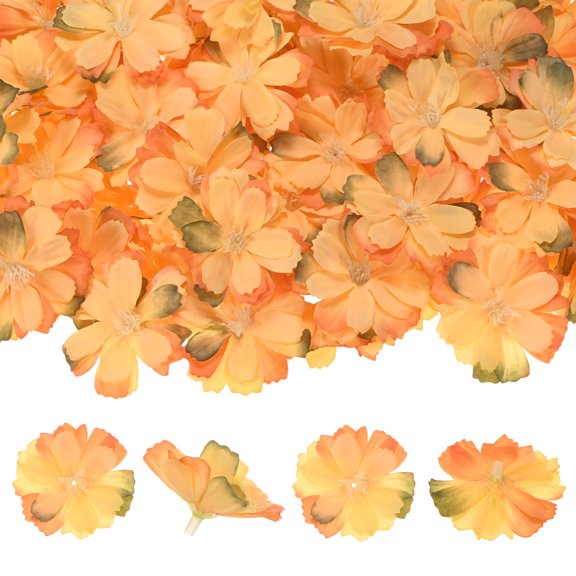Uxcell 100 Pack Artificial Flower Heads Faux Silk Plum Blossom Head Orange
