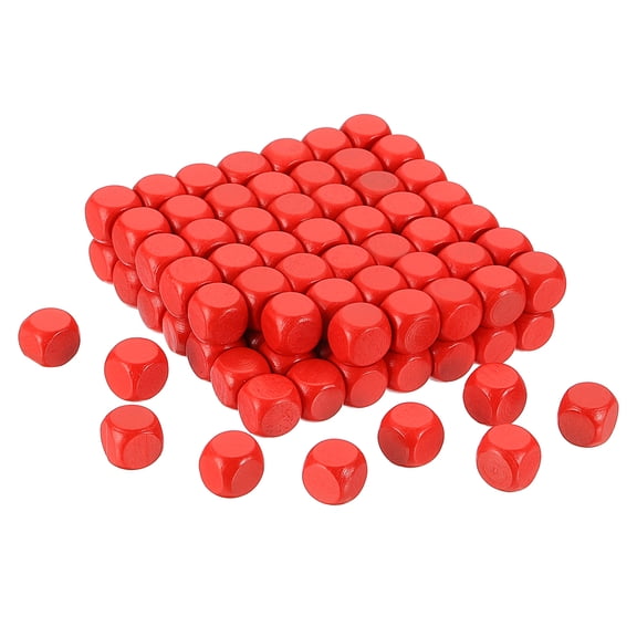 Uxcell 100 Pack Blank Wooden Dice,10mm 6 Sided Wood Cube Unfinished Wooden Cube Rounded Corners Square Block for DIY Craft Projects, Red
