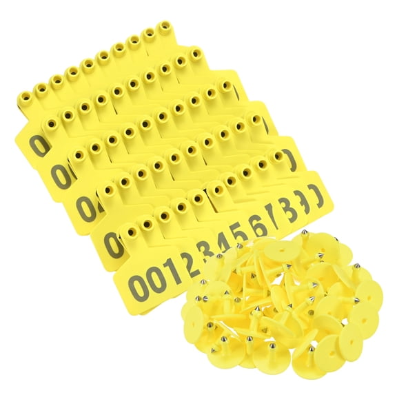 Uxcell 100-Pack Cattle Ear Tags, Numbered 001-100, TPU Material Large Livestock Tags for Cattle/Pigs/Sheep/Goats [Yellow]