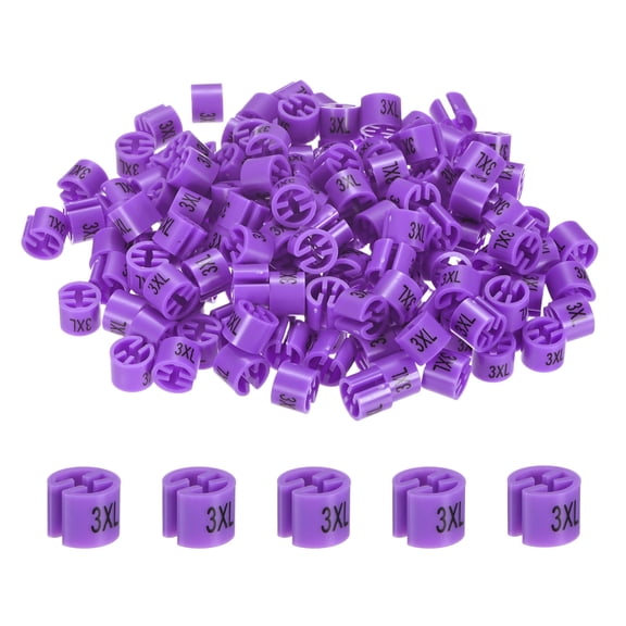 Uxcell 100-Pack Clothes Hanger Markers, Plastic 3XL Size Garment Color Coded Size Clips Fit 3mm-5mm Rod[Purple]