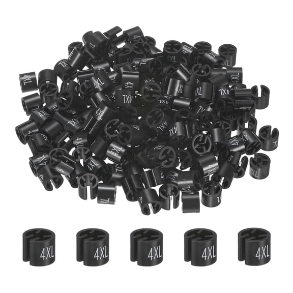 Uxcell 100-Pack Clothes Hanger Markers, Plastic 4XL Size Garment Color Coded Size Clips Fit 3mm-5mm Rod[Black]