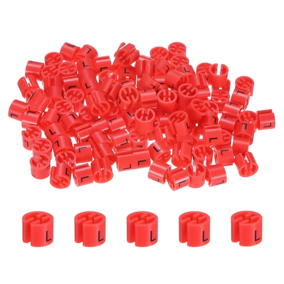 Uxcell 100-Pack Clothes Hanger Markers, Plastic L Size Garment Color Coded Size Clips Fit 3mm-5mm Rod[Red]