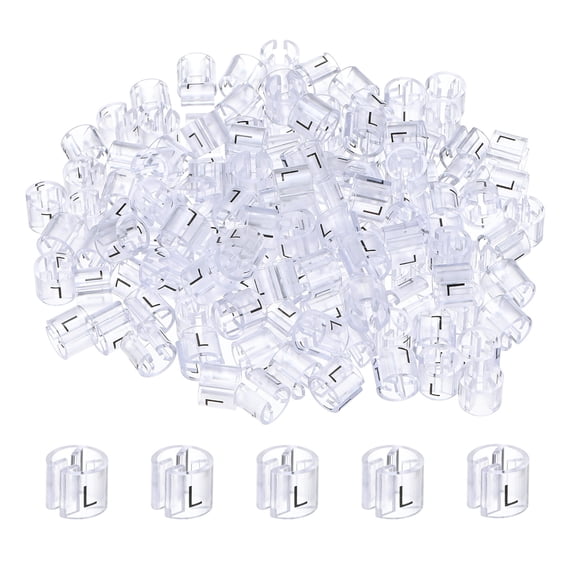 Uxcell 100-Pack Clothes Hanger Markers, Plastic L Size Garment Color Coded Size Clips Fit 3mm-5mm Rod[Transparent]