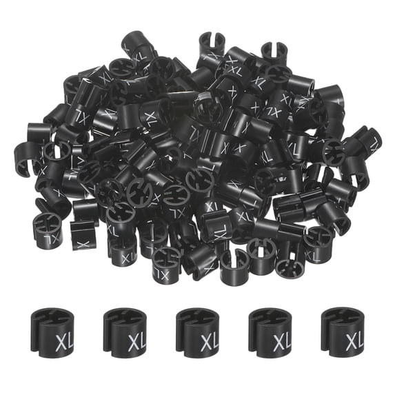 Uxcell 100-Pack Clothes Hanger Markers, Plastic XL Size Garment Color Coded Size Clips Fit 3mm-5mm Rod[Black]