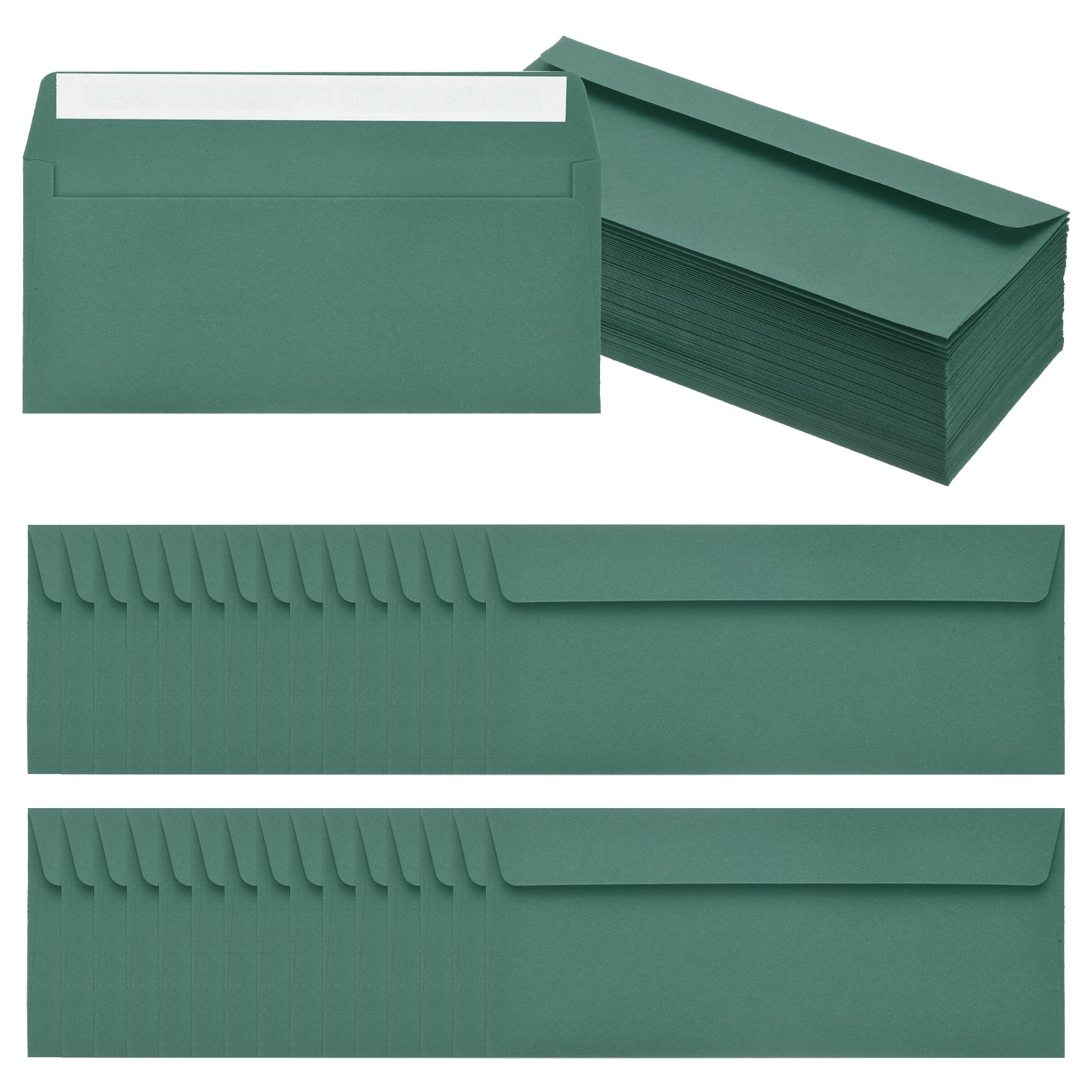 Uxcell 100 Pack Dark Green #10 Business Envelopes, Colored Self Seal Letter Size