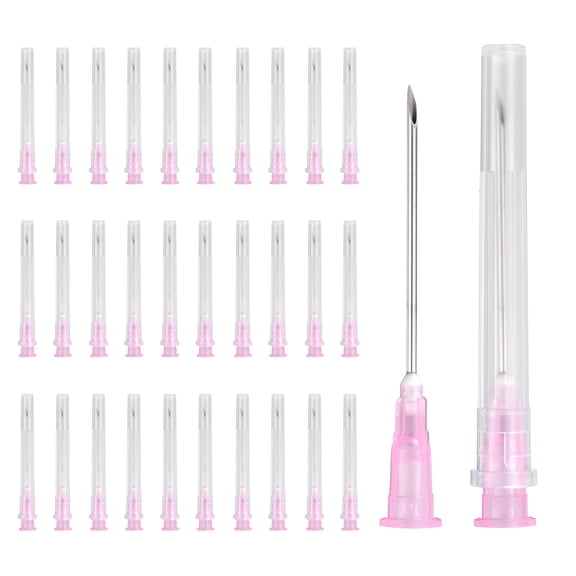 Uxcell 100 Pack Dispensing Needle 18 Gauge 1.5 Inch, Luer Lock Lab Dispensing Needle, Stainless Steel Tips for Laboratory Industrial Dispensing Refilling Inks Liquid Glue, (Pink)
