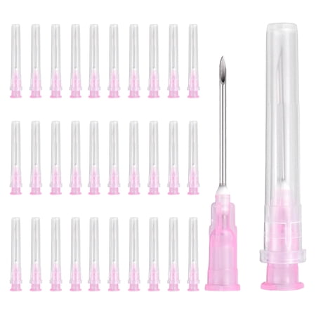 Uxcell 100 Pack Dispensing Needle 18 Gauge 1 Inch, Luer Lock Lab Dispensing Needle, Stainless Steel Tips for Laboratory Industrial Dispensing Refilling Inks Liquid Glue, (Pink)