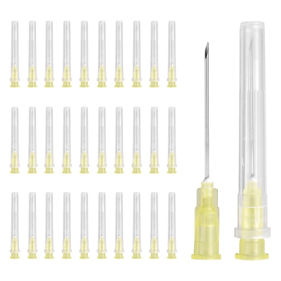 Uxcell 100 Pack Dispensing Needle 20 Gauge 1.3 Inch, Luer Lock Lab Dispensing Needle, Stainless Steel Tips for Laboratory Industrial Dispensing Refilling Inks Liquid Glue, (Yellow)