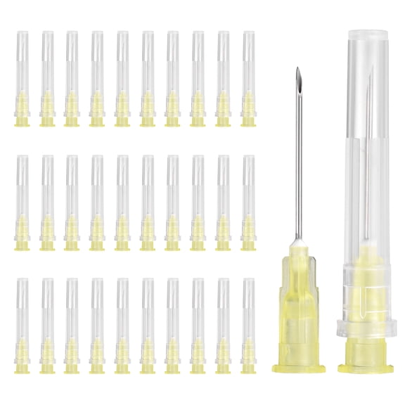 Uxcell 100 Pack Dispensing Needle 20 Gauge 1 Inch, Luer Lock Lab Dispensing Needle, Stainless Steel Tips for Laboratory Industrial Dispensing Refilling Inks Liquid Glue, (Yellow)