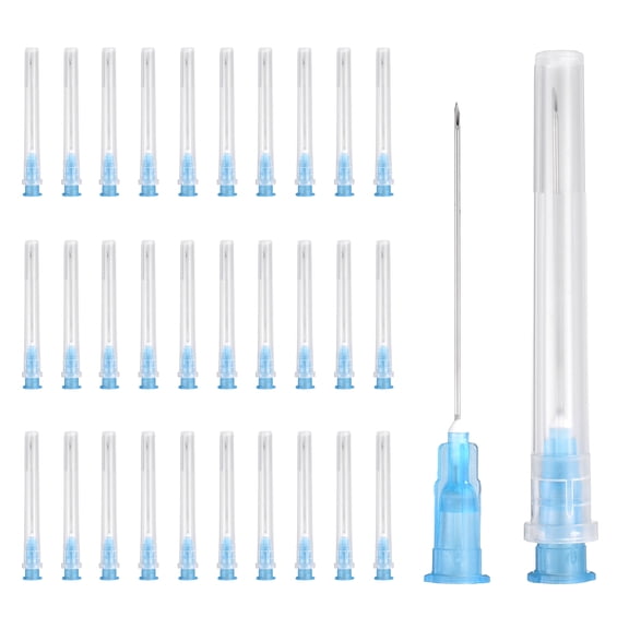 Uxcell 100 Pack Dispensing Needle 23 Gauge 1.5 Inch, Luer Lock Lab Dispensing Needle, Stainless Steel Tips for Laboratory Industrial Dispensing Refilling Inks Liquid Glue, (Blue)