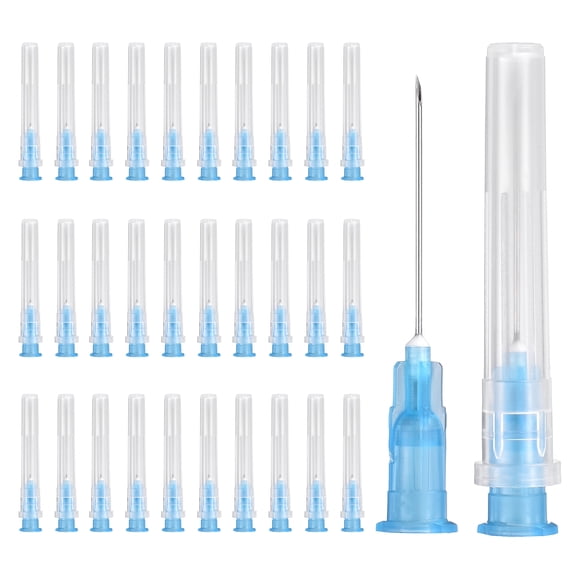 Uxcell 100 Pack Dispensing Needle 23 Gauge 1 Inch, Luer Lock Lab Dispensing Needle, Stainless Steel Tips for Laboratory Industrial Dispensing Refilling Inks Liquid Glue, (Blue)