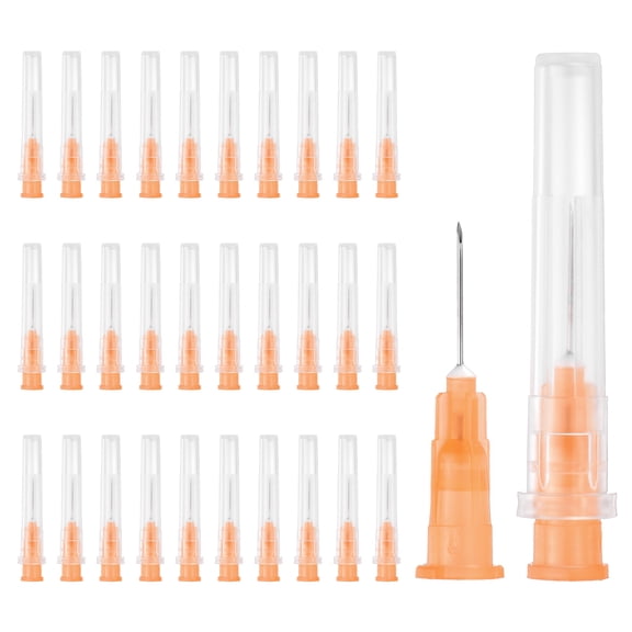 Uxcell 100 Pack Dispensing Needle 25 Gauge 0.5 Inch, Luer Lock Lab Dispensing Needle, Stainless Steel Tips for Laboratory Industrial Dispensing Refilling Inks Liquid Glue, (Orange)