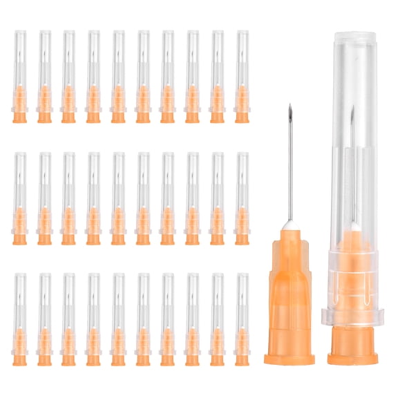 Uxcell 100 Pack Dispensing Needle 25 Gauge 0.6 Inch, Luer Lock Lab Dispensing Needle, Stainless Steel Tips for Laboratory Industrial Dispensing Refilling Inks Liquid Glue, (Orange)