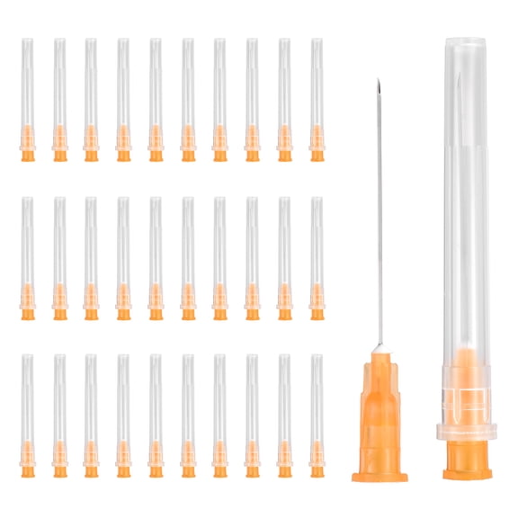 Uxcell 100 Pack Dispensing Needle 25 Gauge 1.5 Inch, Luer Lock Lab Dispensing Needle, Stainless Steel Tips for Laboratory Industrial Dispensing Refilling Inks Liquid Glue, (Orange)
