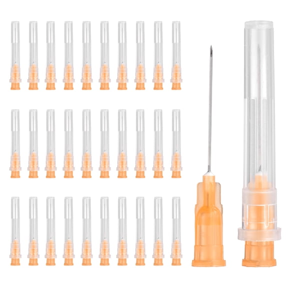 Uxcell 100 Pack Dispensing Needle 25 Gauge 1 Inch, Luer Lock Lab Dispensing Needle, Stainless Steel Tips for Laboratory Industrial Dispensing Refilling Inks Liquid Glue, (Orange)