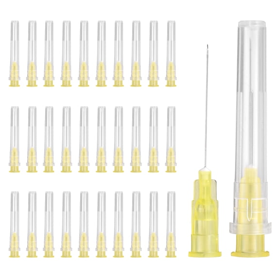 Uxcell 100 Pack Dispensing Needle 30 Gauge 1 Inch, Luer Lock Lab Dispensing Needle, Stainless Steel Tips for Laboratory Industrial Dispensing Refilling Inks Liquid Glue, (Yellow)