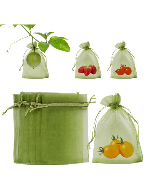 100 Pack Fruit Protection Bags - 4x6 Inch Fruit Netting Bags with Drawstring Apply to Plants(Army Green)