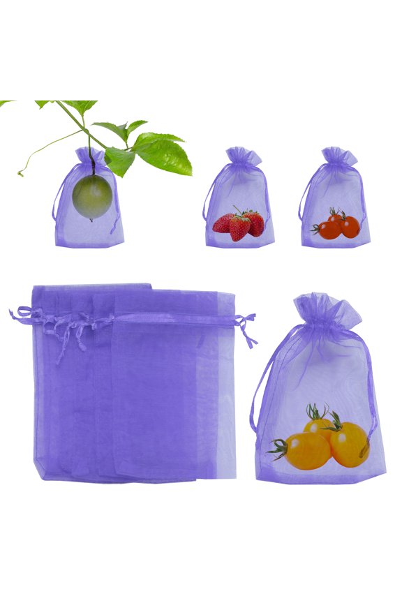 100 Pack Fruit Protection Bags - 4x6 Inch Fruit Netting Bags with Drawstring Apply to Plants(Light Purple)