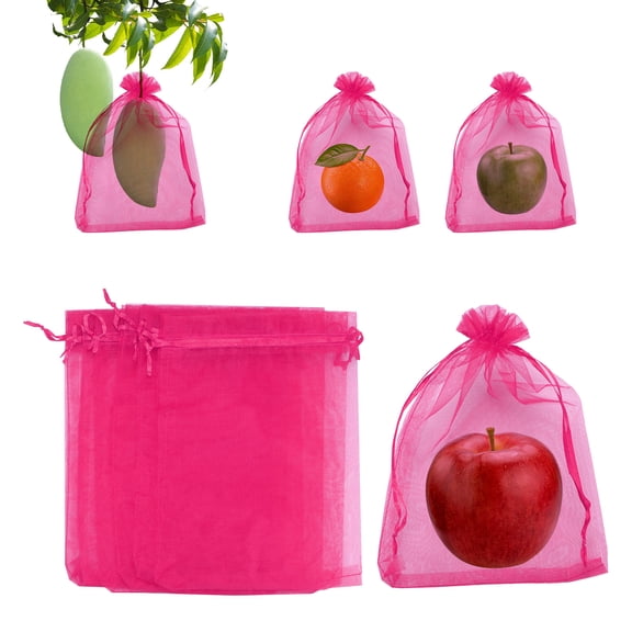 Uxcell 100 Pack Fruit Protection Bags - 6x8 Inch Fruit Netting Bags with Drawstring Apply to Plants(Rose Red)
