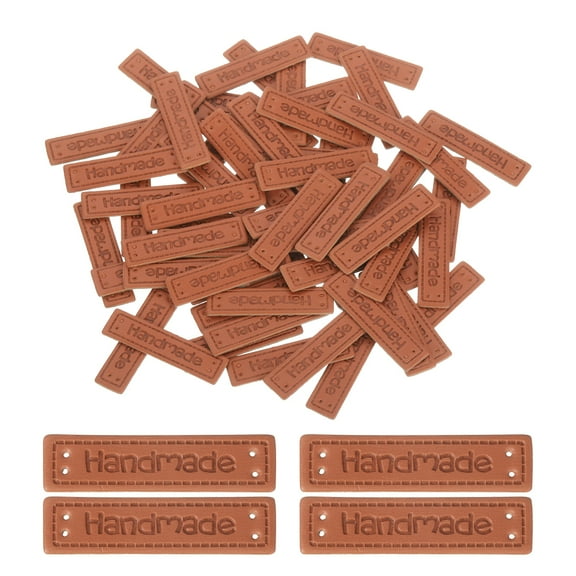 Uxcell 100 Pack Handmade Leather Labels, Handmade Tags Button 40x10mm, Brown