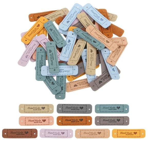 Uxcell 100 Pack Handmade Leather Labels, Handmade Tags Button 55x15mm, 10 Colors