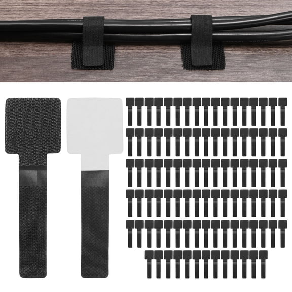 Uxcell 100-Pack Hook and Loop Cable Ties, 3.5 x 1.1 Inch Adjustable Self-Adhesive Cord Organizer for Desk [Black]