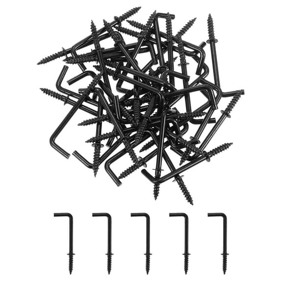 Uxcell 100 Pack L Shape Hooks, 1 1/4 Inch Right Angle Screw Hooks for Hanging, Black