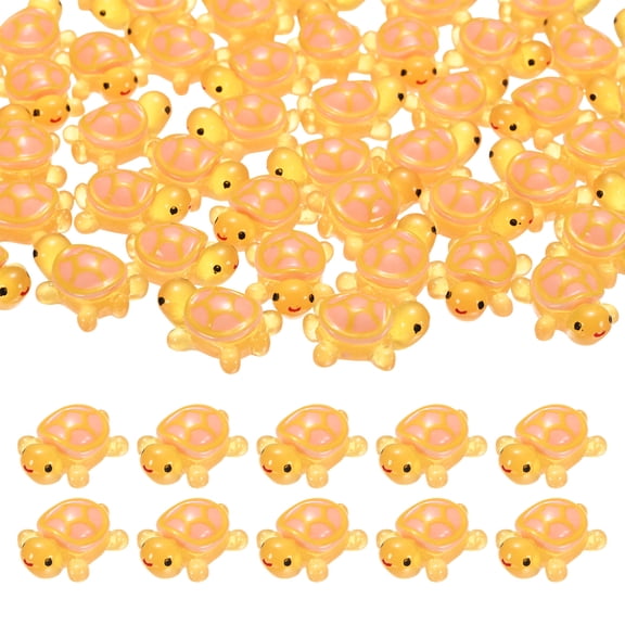 Uxcell 100-Pack Luminous Mini Resin Turtles, 3.39" Glow in the Dark Tiny Sea Turtle for Fairy Garden/Micro Landscaping/Dollhouse, Cute Miniature Ocean Animal Figurine to Hide [Orange]