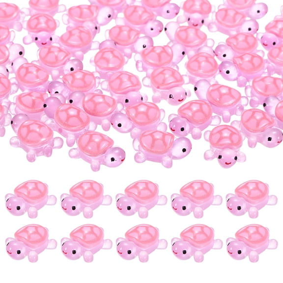 Uxcell 100-Pack Luminous Mini Resin Turtles, 3.39" Glow in the Dark Tiny Sea Turtle for Fairy Garden/Micro Landscaping/Dollhouse, Cute Miniature Ocean Animal Figurine to Hide [Rose Red]