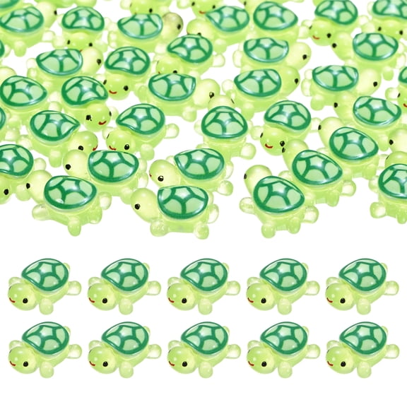 Uxcell 100-Pack Luminous Mini Resin Turtles, 3.39" Glow in the Dark Tiny Sea Turtle for Fairy Garden/Micro Landscaping/Dollhouse, Cute Miniature Ocean Animal Figurine to Hide [Green]