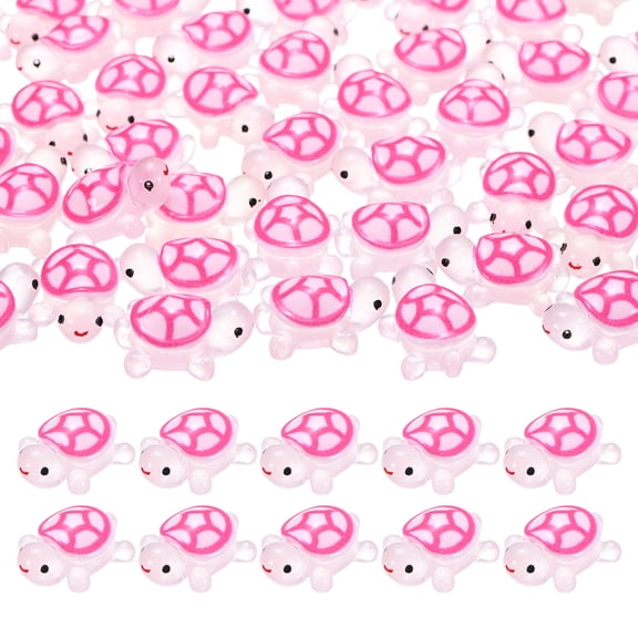 Uxcell 100-Pack Luminous Mini Resin Turtles, 3.39" Glow in the Dark Tiny Sea Turtle for Fairy Garden/Micro Landscaping/Dollhouse, Cute Miniature Ocean Animal Figurine to Hide [Pink]